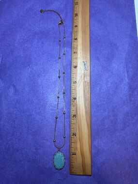 Gold Beaded Chain Necklace with Aqua Druzy Pendant